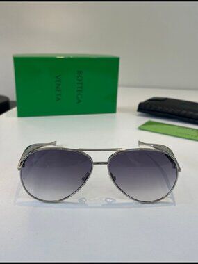 Bottega Veneta Silver Aviator Gradient Sunnies